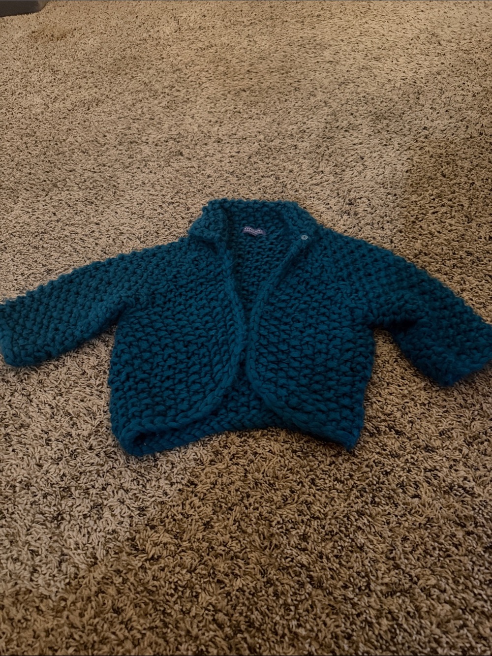 Vivienne Tam Chunky Knit Teal Cropped Cardigan Shrug